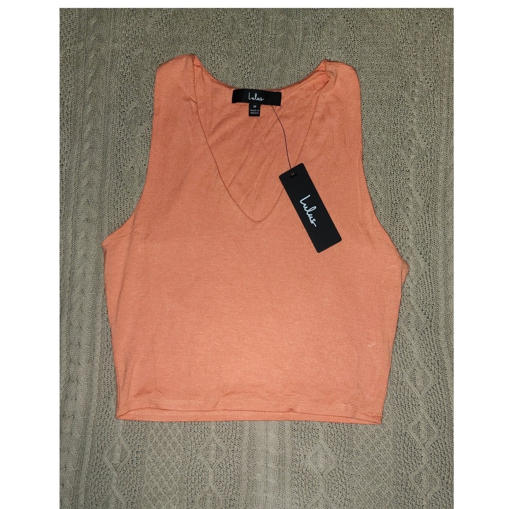 Lulus Womens Peach V-Neck Sleeveless Cropped Tank Top Size Medium NWT